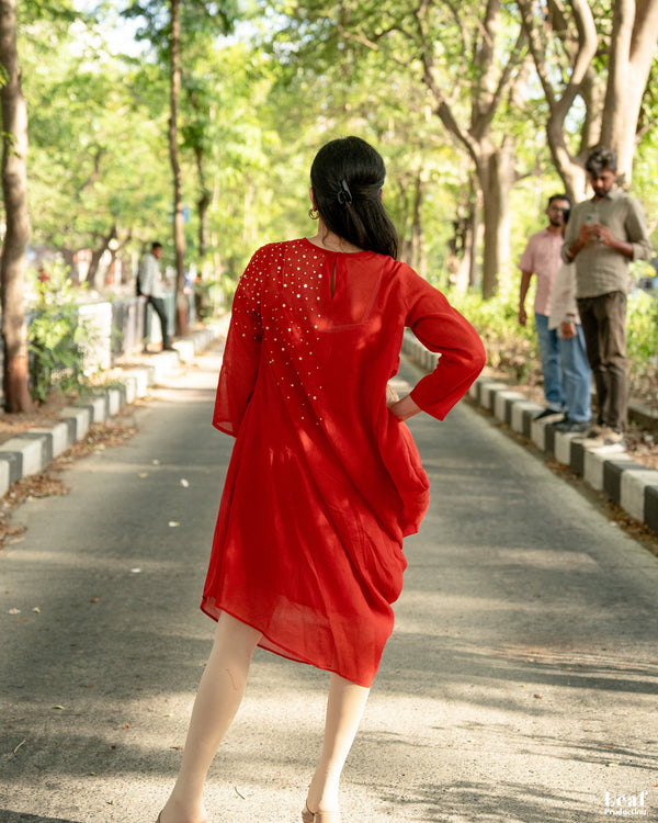 Rust Ember – Mul Chanderi Cowl Dress