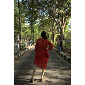 Rust Ember – Pure Mul Chanderi Cowl Dress