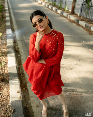 Rust Ember – Mul Chanderi Cowl Dress