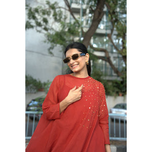 Rust Ember – Pure Mul Chanderi Cowl Dress