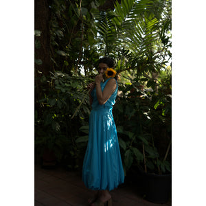 Azure Drift Balloon Skirt & Top Set - Pure Mul Chanderi