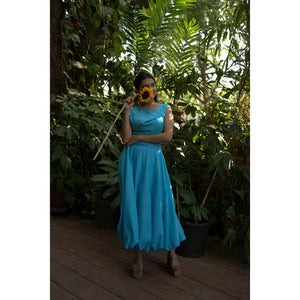Azure Drift Balloon Skirt & Top Set - Pure Mul Chanderi