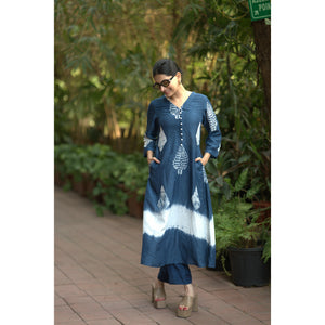 Indigo Tide Block Printed Linen Co-ord Set