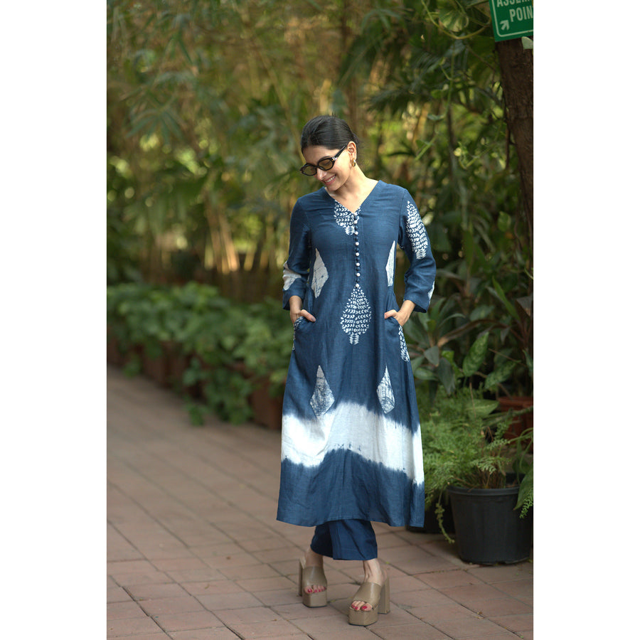 Indigo Tide Block Printed Linen Co-ord Set