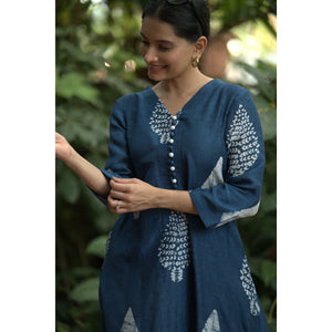 Indigo Tide Block Printed Linen Co-ord Set
