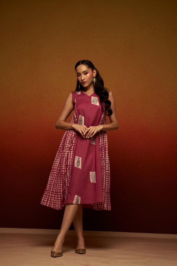 Women’s Sleeveless A-Line Midi Dress with Block Printed Panels – Flared Casual Ethnic Dress