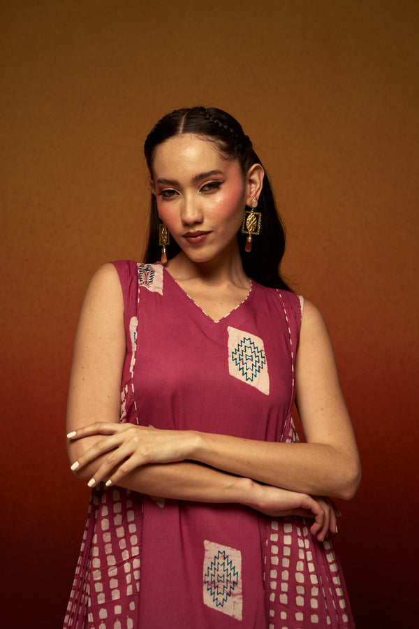 Block Print A-Line Midi Dress