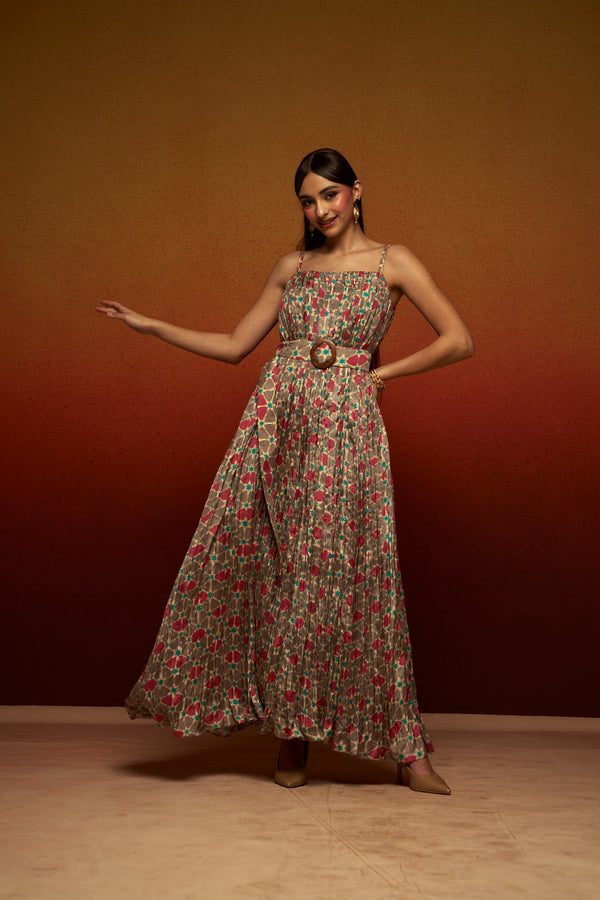 Natural Crepe Belted Midi Dress
