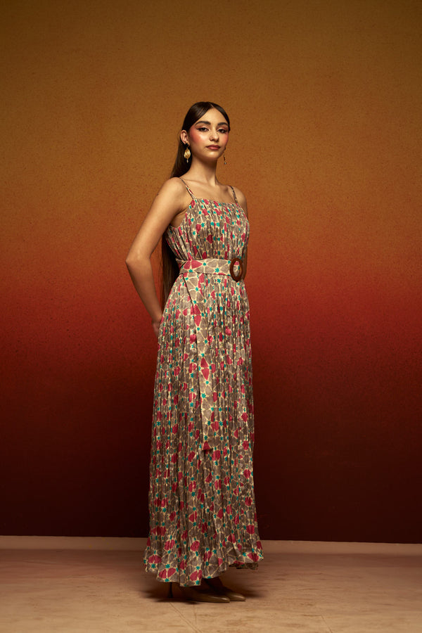Natural Crepe Belted Midi Dress