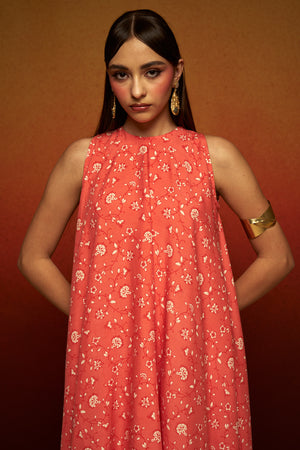 Women’s Organic Cotton Printed Sleeveless Midi Dress – Flared A-Line Casual Summer Dress